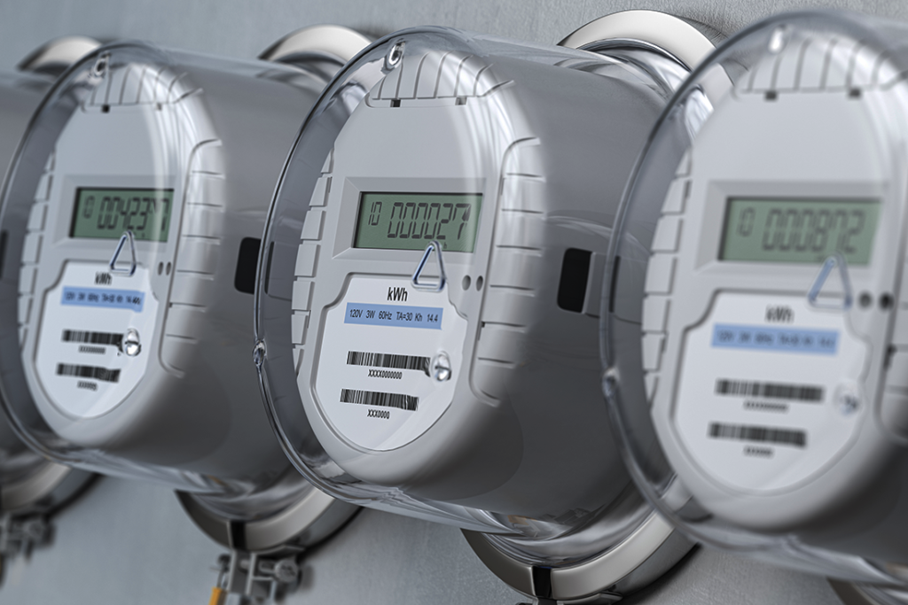 A line of electric meter gauges
